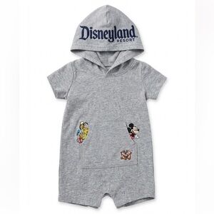 Disney Parks Authentic 2019 Mickey & Friends Hooded Baby Romper Grey NB